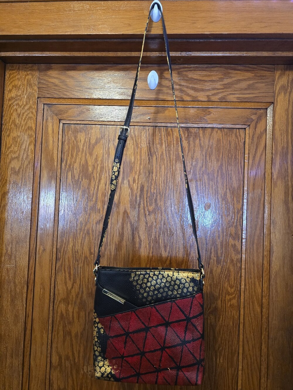 HANDCRAFTED UPCYCLED Abstract Crossbody HANDPAINTED Black Shoulder Bag Purse